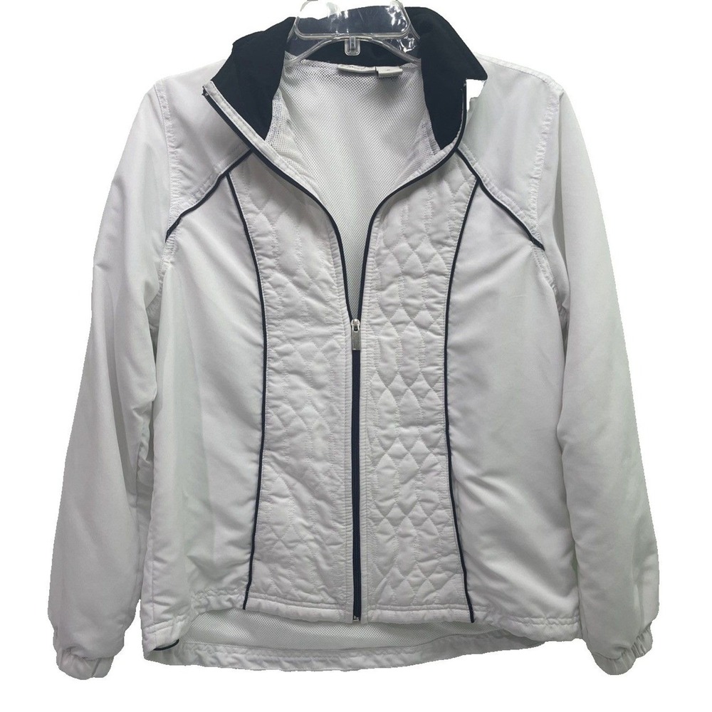 Kim Rogers Windbreaker Jacket Womens Medium White Black Quilted Zip Up Excellent